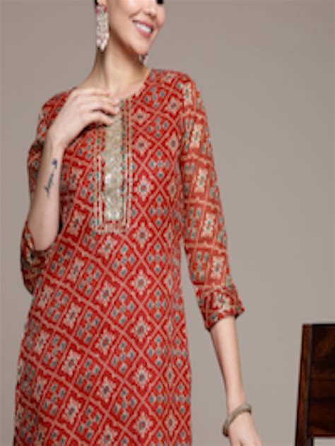 Buy Anouk Women Red Ethnic Motifs Printed Regular Sequinned Kurta With