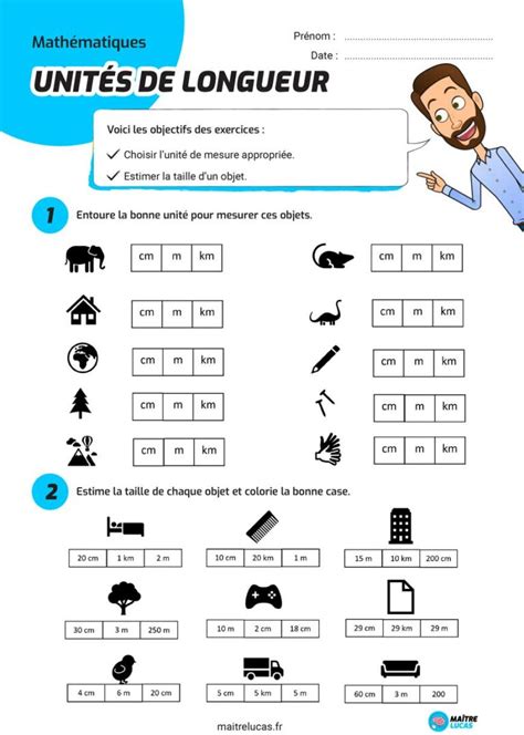 Exercices Unités de longueur cm m km CE1 CE2 Maître Lucas