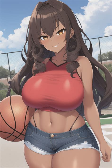 Rule 34 1girls Ai Generated Basketball Big Ass Brown Hair Busty Clothing Crop Top Curly Hair