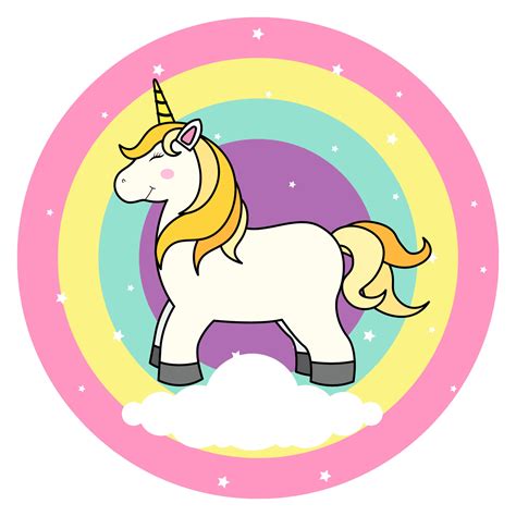 lindo unicornio de dibujos animados en la nube y el arco iris para ...