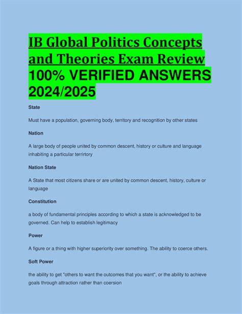 Ib Global Politics Concepts And Theories Exam Review 100 Verified