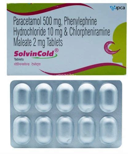 Chlorpheniramine Maleate 2mg Paracetamol 500mg Phenylephrine 10mg At Rs