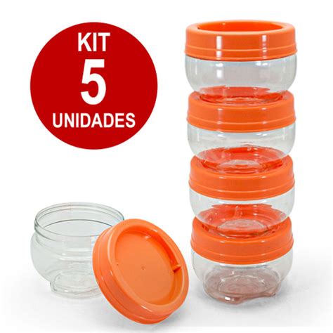 Kit 5 Potes Organizadores Gire e Trave bpa Free Plasútil 155ml Empilha