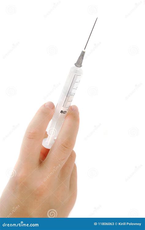 Hand Holding Syringe Stock Image Image Of Human Isolated