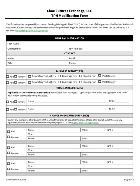 Fillable Online Cboe Futures Exchange LLC TPH Modification Form Fax