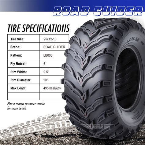 Set 2 Road Guider ATV UTV Tires 25x12 10 6PR Mud 10274 Libra Trailer