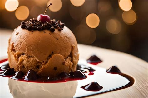 Un Pastel De Helado De Chocolate Con Una Cereza Encima Foto Premium