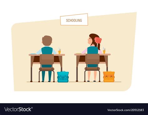 Classmates Sit Next To Each Other Behind Desks Vector Image