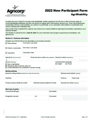 Fillable Online AgriStability New Participant Form Fax Email Print