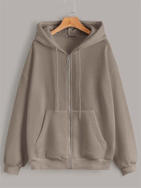 Drop Shoulder Zipper Drawstring Thermal Hoodie | Roupas unissex, Roupas ...