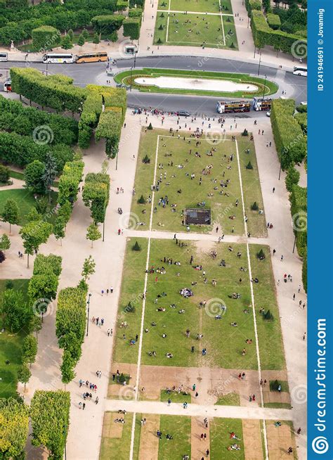 Jardin De La Tour Eiffel Aerial Overhead View Of Champ De Mars And