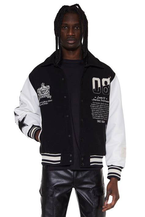 Black Neutrals Oversized Varsity Jacket With Contrast Vegan Leather