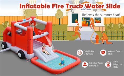 Fire Truck Themed Inflatable Castle Water Park Kids Bounce House