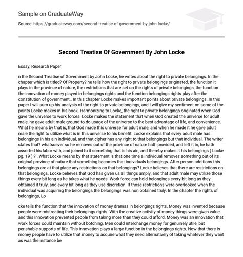 Second Treatise Of Government By John Locke Essay Example Graduateway