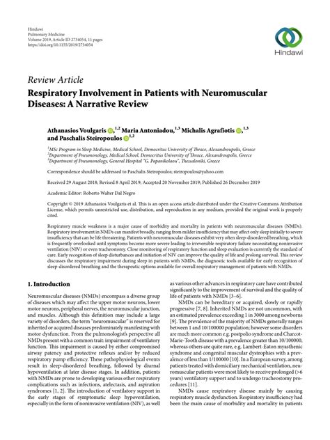 Pdf Respiratory Involvement In Patients With Neuromuscular Diseases A Narrative Review