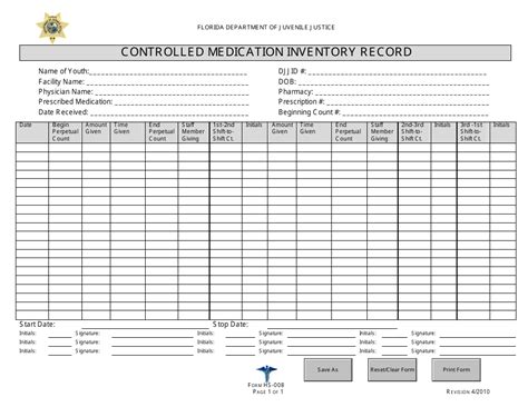 Printable Controlled Substance Inventory Log