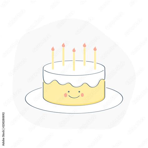 Cute smiley Birthday cake with smiley face and candles. Party ...