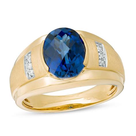 Men S Oval Lab Created Blue Sapphire And 1 20 CT T W Diamond Collar