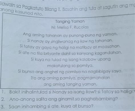 Gawain Sa Pagkatuto Bilang Mtb Week Grade Pahina Brainly Ph