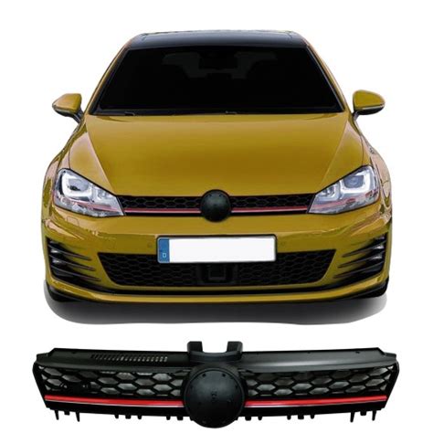 Front Grill Badgeless Black Honey Comb Mesh With Red Stripe Suitable For Vw Golf 7 Year 082012