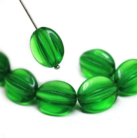 15x12mm Large Barrel Emerald Green Czech Glass Ribbed Oval Beads 6pc 5183 Etsy Czech Glass