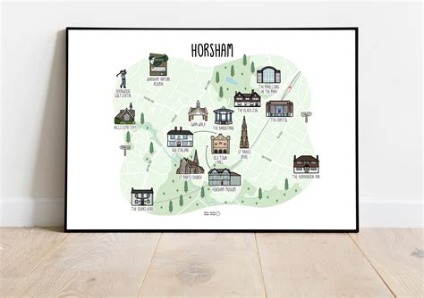 Horsham Map Print Map Of Horsham Illustrated Map Of Horsham Horsham Map