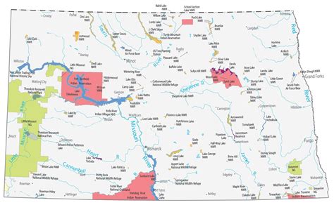 North Dakota State Map - Places and Landmarks - GIS Geography