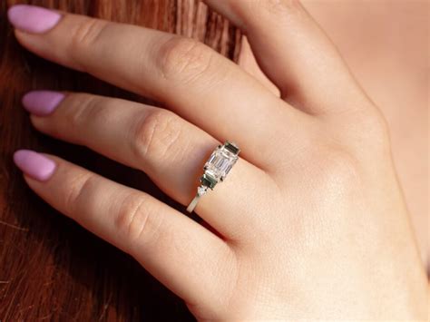 Horizontal Emerald Cut Moissanite Engagement Ring Aurelius Jewelry