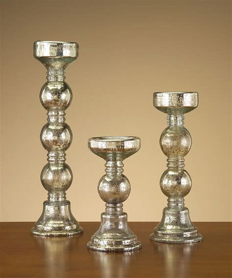 Mercury Glass Candle Holders Set Of Three Mercury Glass