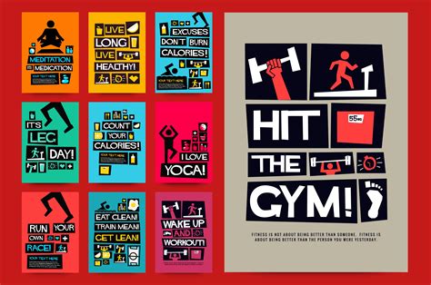 Set of 10 Fitness Motivation Posters | Pre-Designed Illustrator Graphics ~ Creative Market