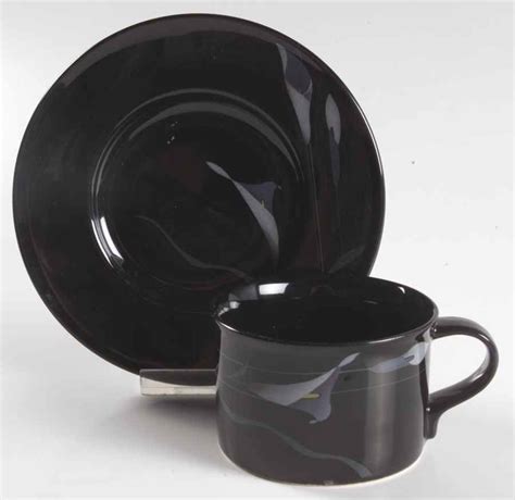 MIKASA GALLERIA OPUS BLACK DINNER SET W SERVER 37 PC 8 FLORAL MADE IN