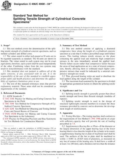 ASTM C496 C496M 04e1 Standard Test Method For Splitting Tensile