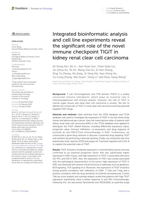 PDF Integrated Bioinformatic Analysis And Cell Line Experiments