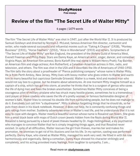 Review Of The Film The Secret Life Of Walter Mitty Free Essay Example