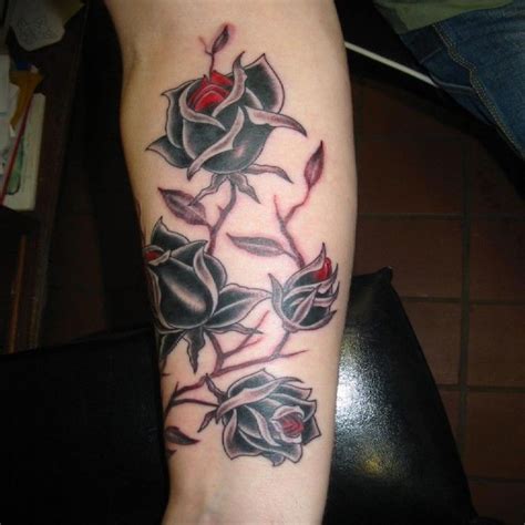 Tattoos Of Black And Red Roses Vine On Forearms These Black Roses