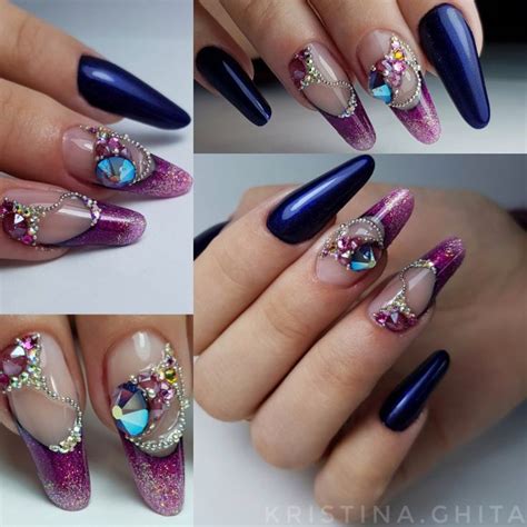 Russian Almond Modern Almond Long Nails Swarovski Nails Crystals French