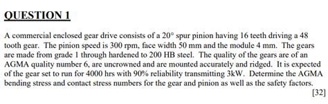 Solved QUESTION 1 A Commercial Enclosed Gear Drive Consists Chegg