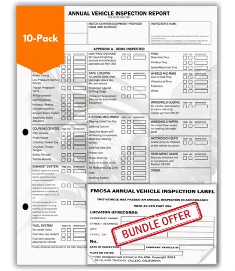 ANNUAL VEHICLE INSPECTION Report Form And Adhesive Vinyl Label Bundle