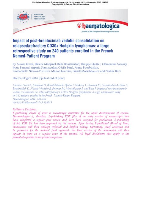 PDF Impact Of Post Brentuximab Vedotin Consolidation On Relapsed