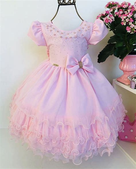 Vestido De Festa Infantil Rosa Princesa Luxo Menina Bonita 1 2 3 Anos