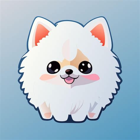 Pegatina Un Adorable Lindo Pomeranian Blanco Vector Premium