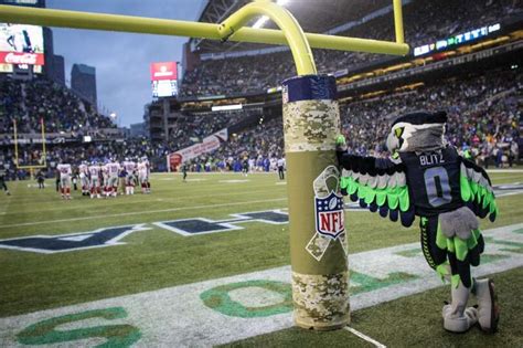 Seattle Seahawks mascot Blitz watches action on the field against ...