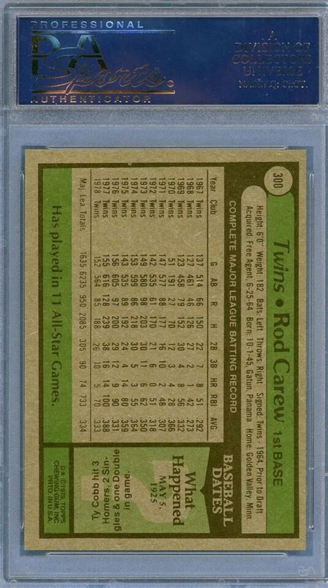 1979 Topps 300 Rod Carew HOF PSA 9 Mint Twins 6358 EBay