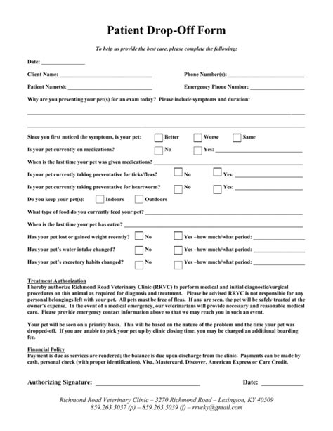 Printable Vehicle Drop Off Form Printable Forms Free Online