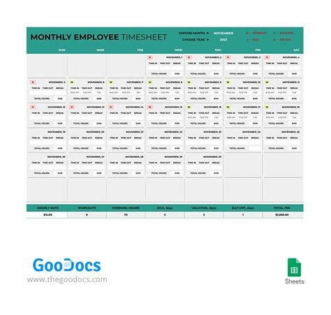 Monthly Employee Timesheet Template In Google Sheets