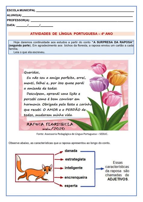 Atividade De Lingua Portuguesa 4 Ano Interpretação De Texto