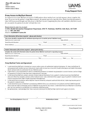 Fillable Online Proxy Request Form Proxy Access To MyChart Record Fax