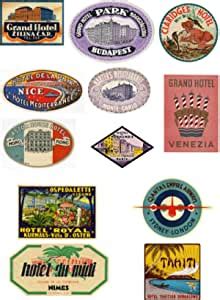 Vintage Style Travel Suitcase Luggage Labels Set Of 12 Vinyl Stickers