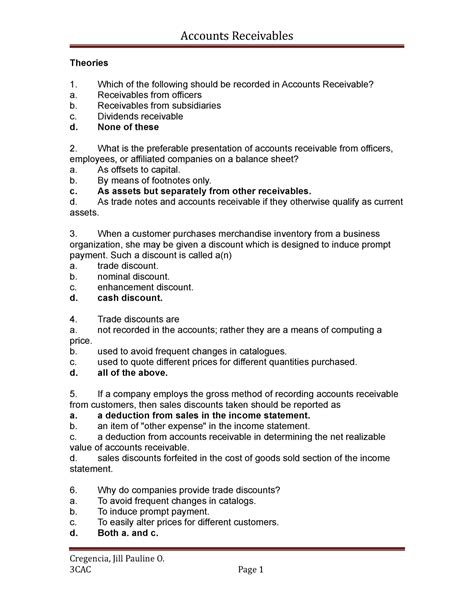 Pdfcoffee Accounts Receivable Theories Which Of The Following