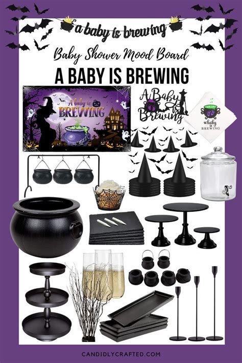 Mood Board Showing Decoration Items For A Baby Is Brewing Themed Baby